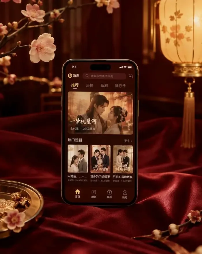 黄果短剧 APP 在手机上播放国风短剧的界面示意